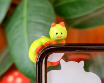 Handmade Polymer Clay Phone Hipper or Worry Stone of a Little Caterpillar Friend