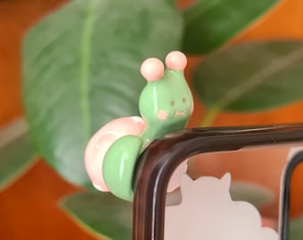 Handmade Polymer Clay Phone Hipper, Desktop Hipper or Worry Stone of a Little Snail Friend
