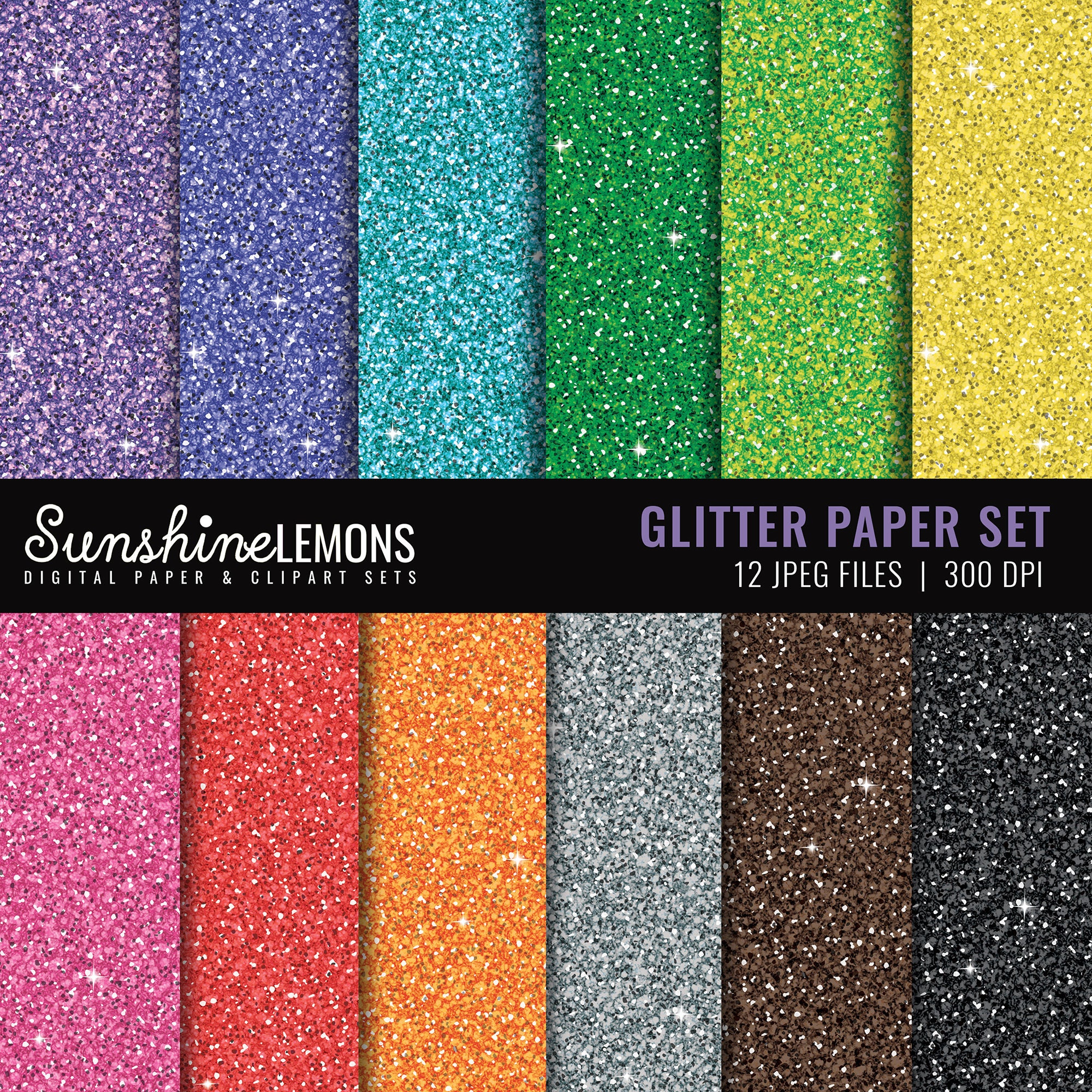 Glitter Digital Scrapbooking Paper Set Set of 12 Etsy