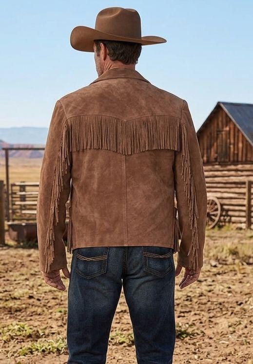 Men's Tan Brown Suede Fringe Jacket | Western Ranch Coat With Chest ...