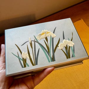 Vintage Otagiri Japan "White Iris" Lacquerware Stationery & Letter Box