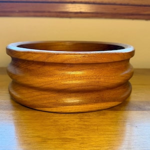 Vintage Winsome Holz Teakholz Schüssel - Handgedrehtes ausgebogtes Design - 24 cm MCM Thailand