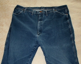 Vintage Wrangler Jeans, Wrangler Stretch High Rise, Medium Blue, 48" Waist, 32" Inseam, Straight Leg, Cowboy Cut, Zipper Closure