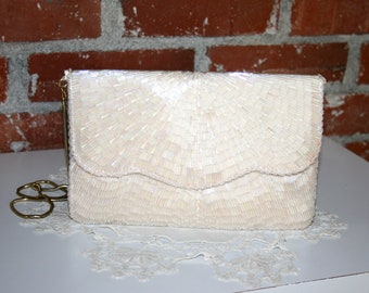 Vintage purse, Victorian style purse, Beaded purse, Beige purse, La Regale, Evening bag