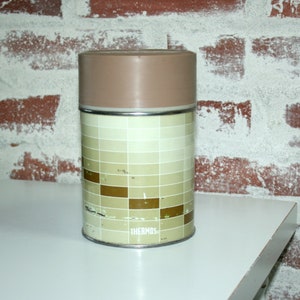 Vintage Insulated Thermos, Vintage Thermos, King Seeley 1970s Gradient Brown Tiled 10 oz Wide Mouth Thermos 6 inch Bottle, Vintage Camping