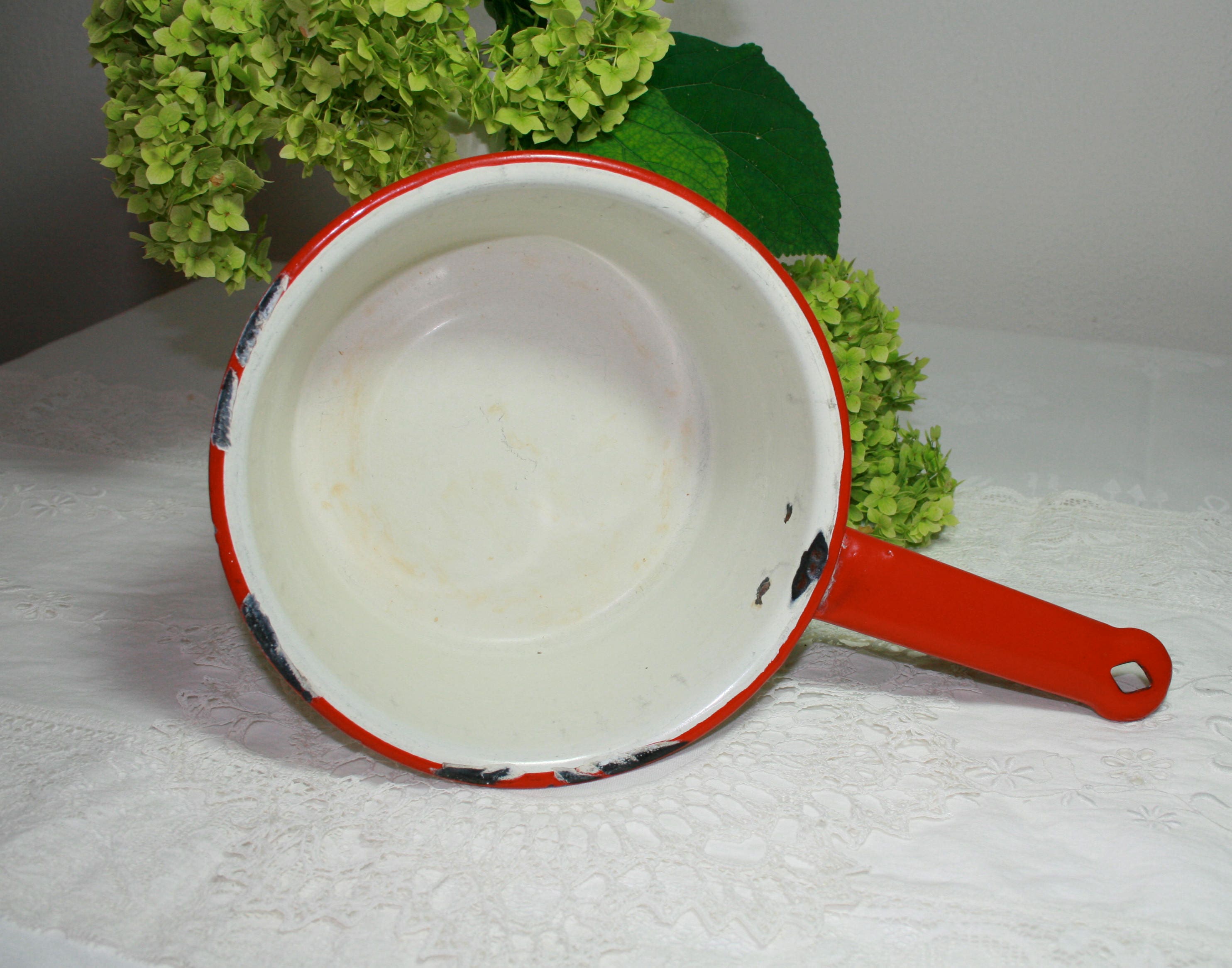 New French Country Farmhouse Retro Vintage WHITE ENAMEL SOUP BOWL Black Trim New French Country Farmhouse Retro Vintage WHITE ENAMEL SOUP BOWL Black Trim