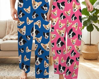 Custom Pet Dog Faces Pajama Pants: Pajamas Pants with Photo , Personalized Picture Pj Gifts