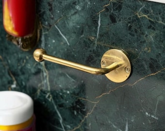 Gold Toilet Paper Holder Wall Mounted – Vintage Brass Tissue Holder – Luxury Bathroom Accessory – Rustic Wooden Bathroom Decor