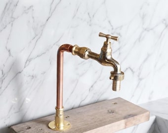 Vintage Brass Faucet IndustrCopper Pipe Tap Rustic Farmhouse Bathroom Kitchen Garden Spigot Handmadeial
