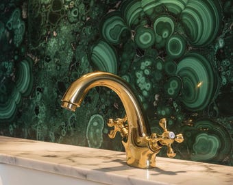 Unlacquered Brass Bathroom Faucet Single Hole Sink Tap with Cross Handles Solid Brass Vintage Handmade Moroccan Basin Fixture