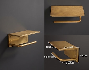 Portarrollos de papel higiénico de madera con estante – Soporte de papel higiénico de pared – Soporte de papel higiénico rústico moderno con almacenamiento – Organizador de baño