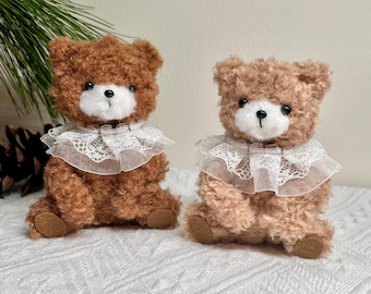 Handmade Teddy Bear Plush,  Mini Bear Keychain Bag Charm, Cute Desk Workplace Decor, Brown Beige Bear Gift, Fluffy Chenille Stem Bear