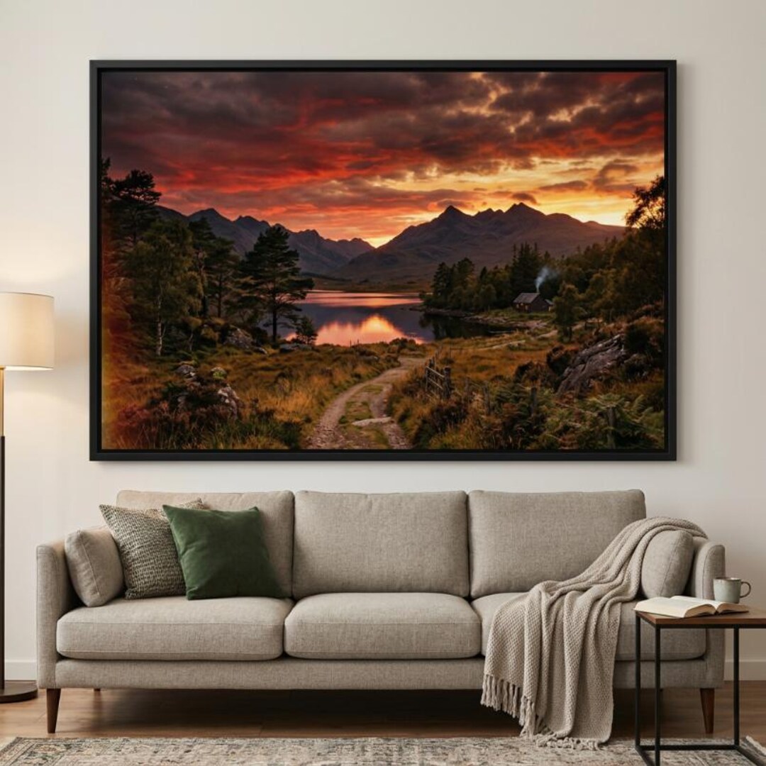 Sunset Mountain Lake Landscape Matte Canvas Framed - Etsy