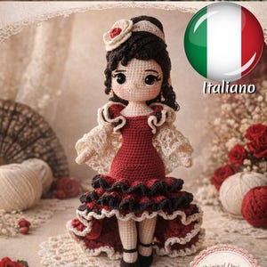 Bambola Flamenca Amigurumi Schema PDF | Crochet Doll Pattern | Vestito Flamenco | Tutorial Uncinetto | Amelia’s House