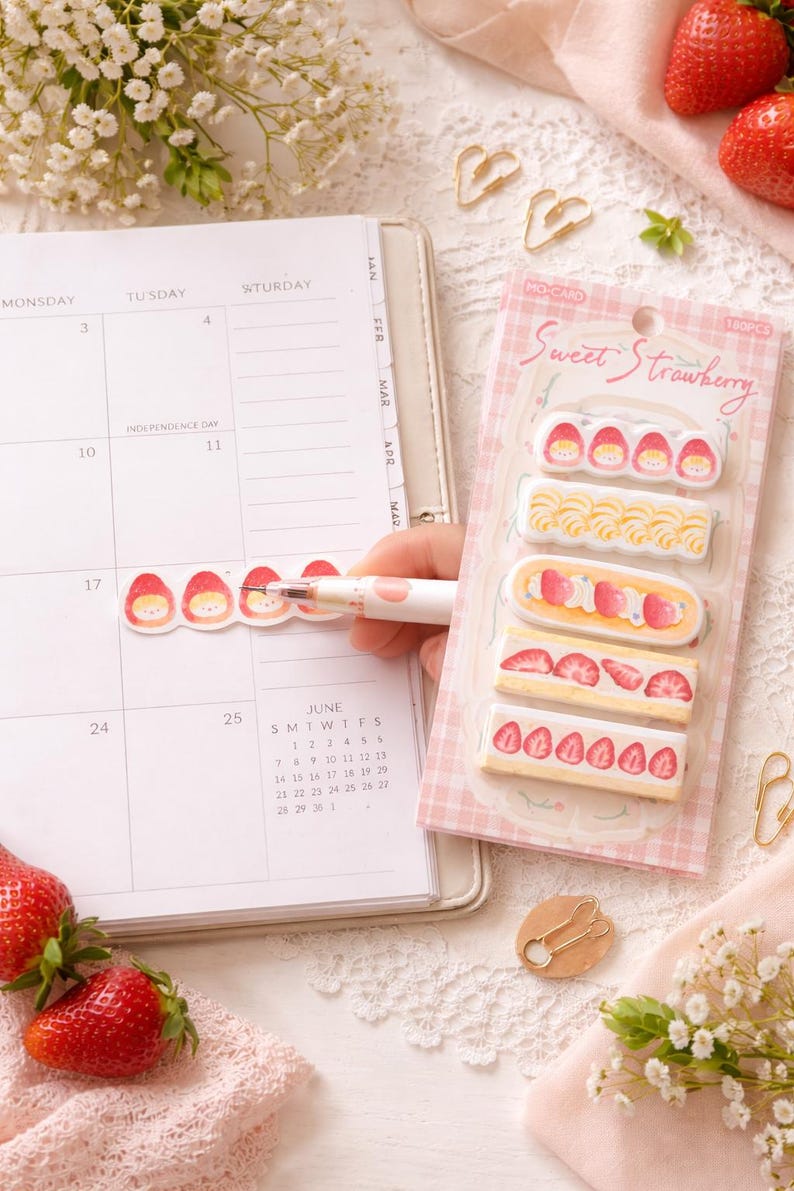 Strawberry Sticky Notes Set 6 Layers, Cute Kawaii Planner Stickers ...
