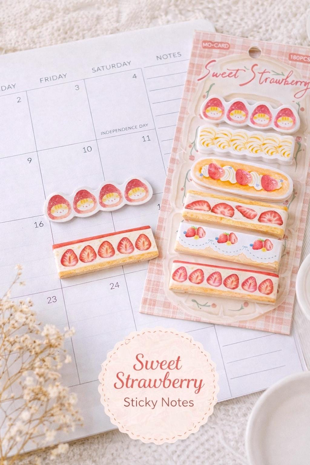Strawberry Sticky Notes Set 6 Layers, Cute Kawaii Planner Stickers ...