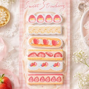 Juego de notas adhesivas de fresa de 6 capas, lindas pegatinas Kawaii para agenda, blocs de notas con temática de postres.