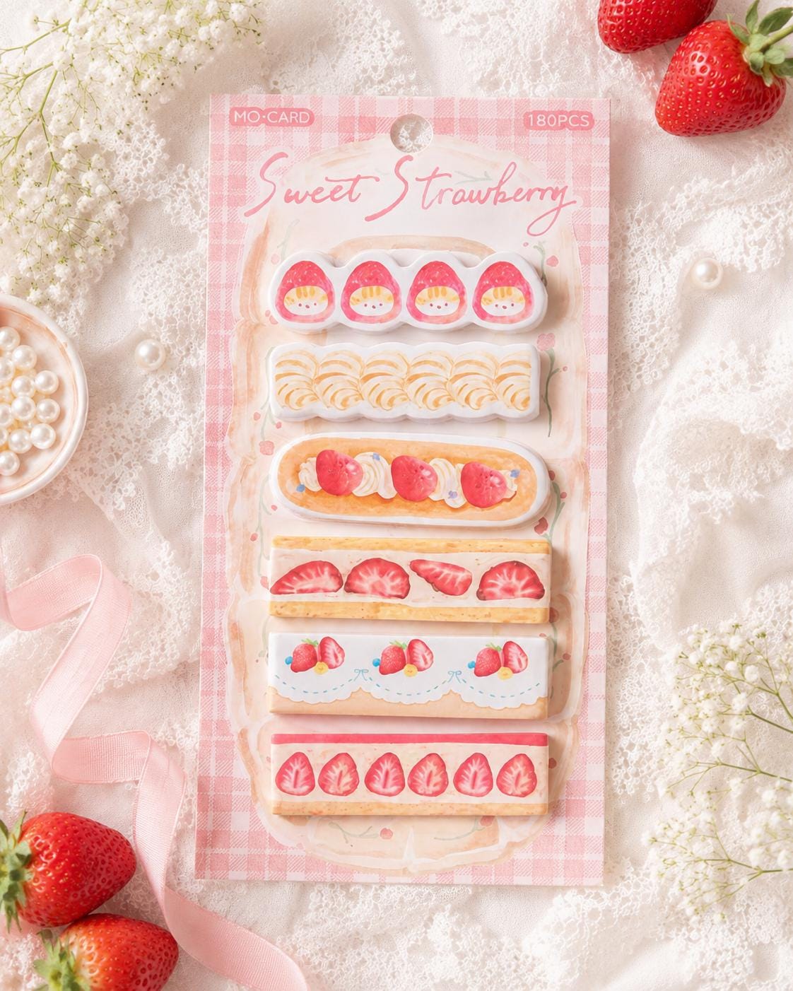 Strawberry Sticky Notes Set 6 Layers, Cute Kawaii Planner Stickers ...