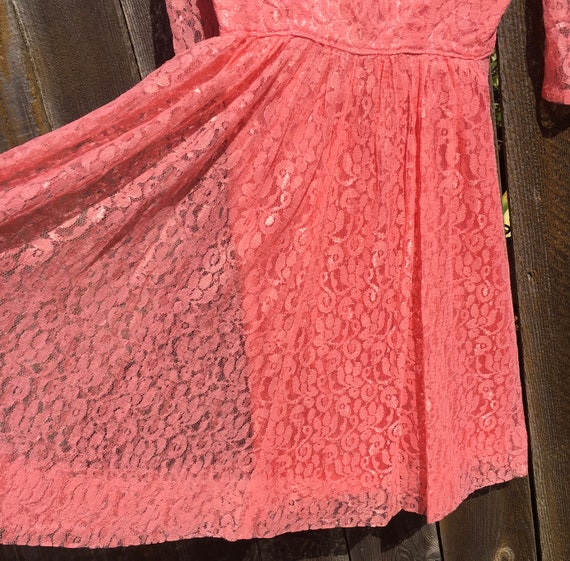 SALE Vintage Pretty in Pink Long Sleeve Lace Dress - image 5