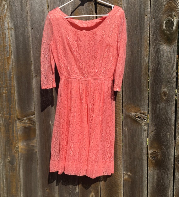 SALE Vintage Pretty in Pink Long Sleeve Lace Dress - image 4