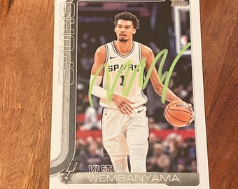 Tarjeta firmada por Victor Wembanyama. Autógrafo en persona con prueba fotográfica. NBA Spurs. Artículo de colección de baloncesto raro.