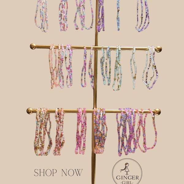 18k Gold-Filled Beaded Stackable Bracelets, Colorful