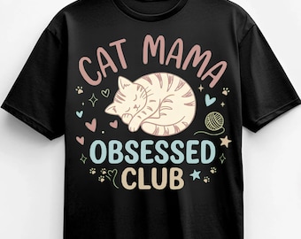 Club de amantes de los gatos PNG: Camiseta gráfica estilo preppy para amantes de los gatos, divertido dibujo de mamá gata estilo preppy, felino divertido, lindo regalo para mamás gatas (descarga digital)