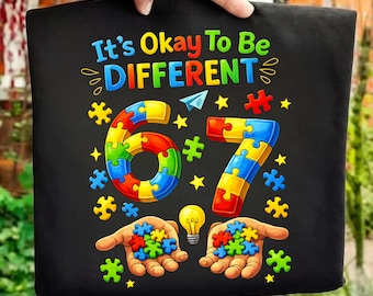 Camiseta "Está bien ser diferente" PNG, regalo para concienciar sobre el autismo, gráfico de apoyo a la neurodiversidad inclusiva para niños con 67 señas con las manos (descarga digital)