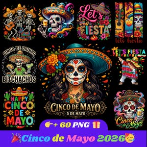 Cinco De Mayo PNG Bundle 50+ Designs Fiesta Mexican Graphics T-Shirt, Cinco De Mayo Party Gift, Mexican Fiesta Graphic Tee, Digital Download