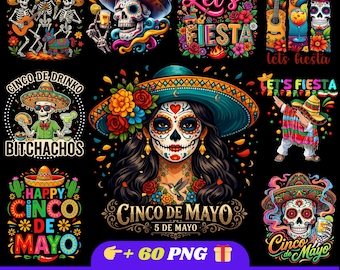Cinco De Mayo PNG Bundle 50+ Designs Fiesta Mexican Graphics T-Shirt, Cinco De Mayo Party Gift, Mexican Fiesta Graphic Tee, Digital Download