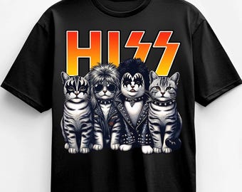 Rock Band Cat PNG, Funny Hiss Parody Cat Graphic, Music Lover Cat Shirt Design, Cute Rock Cat Shirt, Funny Pet Music Sublimation (Digital)