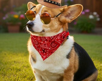 Pet Cowboy Costume Set: Bandanna, Hat, Sunglasses – Western Dog Cat Outfit