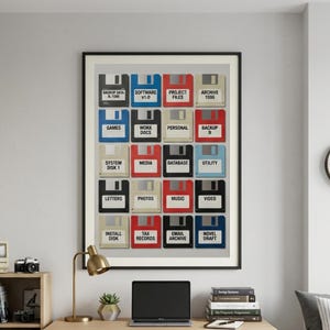 90s Floppy Disk Wall Art Print | Retro Tech Nostalgia | Instant Download
