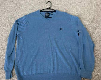 Chaps Baumwolle Kaschmir Pullover Herren Large Blau V-Neck Pullover Preppy