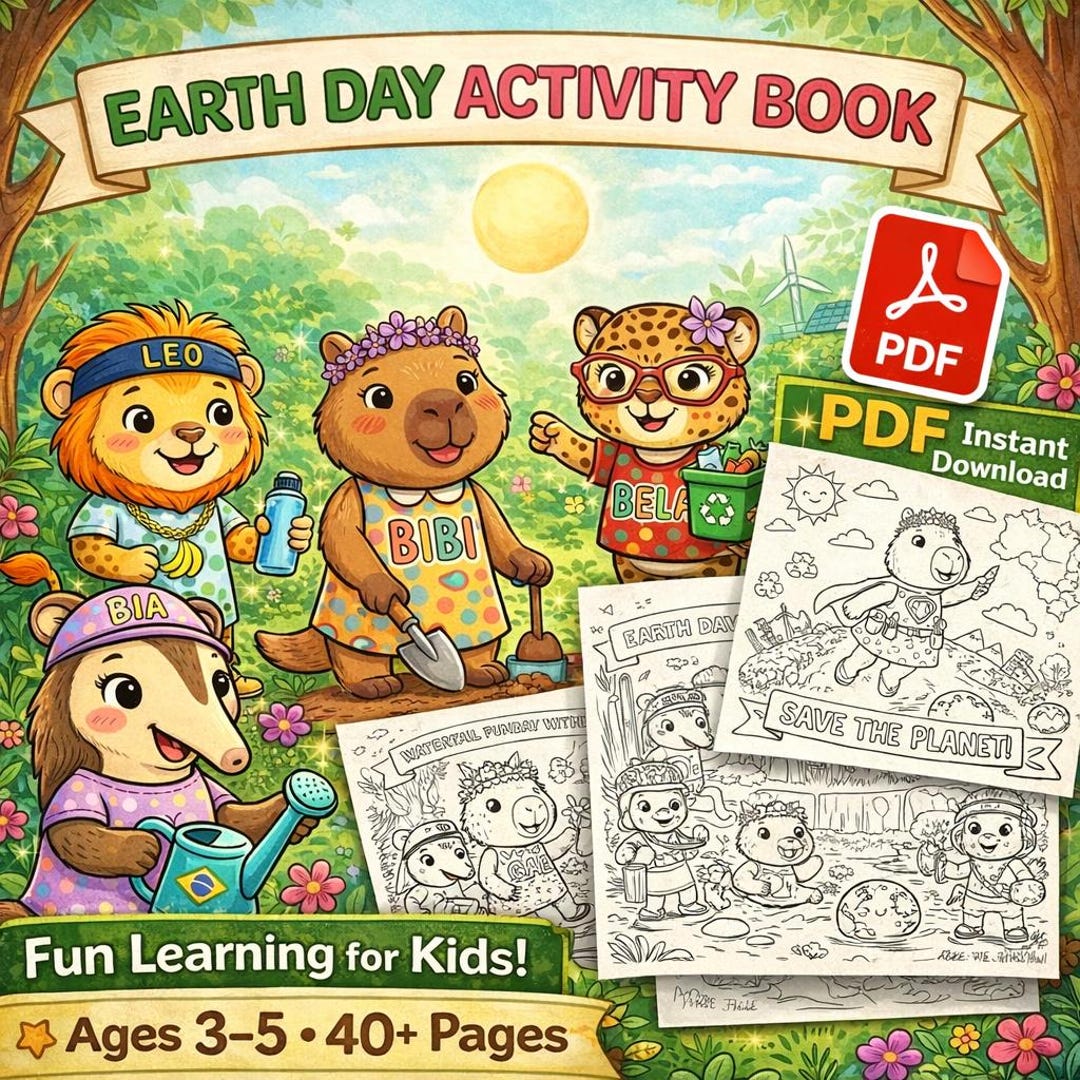 Earth Day Activity Book for Kids Ages 3-5, Printable PDF Coloring Pages ...