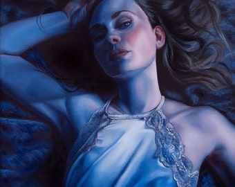 Blue Female Oil Portrait Study - Realism Art by Christina Ridgeway