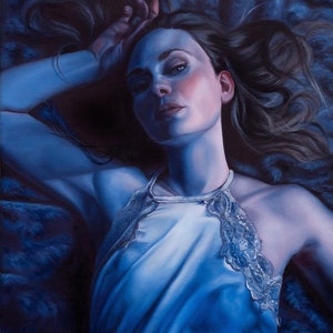 Blue Female Oil Portrait Study Realism Art by Christina Ridgeway image 1