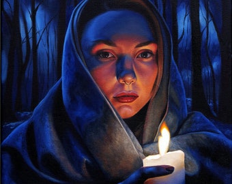 Candlelight Forest Portrait | Magical Realism | Limited edition fine art print | A3 - A4 size by Christina Ridgeway