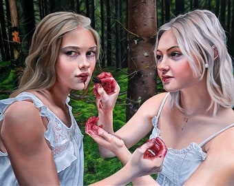 The Bond | Portrait of Girls in Forest | Magical Realism | Limited edition fine art print | A3 - A4 size by Christina Ridgeway