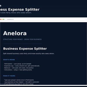 Foglio di calcolo per la ripartizione delle spese aziendali | Strumento di monitoraggio dei costi condivisi per soci e spazi di coworking | Excel | Fogli Google | Dividi equamente le spese