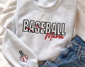 Sudadera Baseball Mama, Sudadera con cuello redondo bordada para mamá, Camiseta personalizada para mamá beisbolera, Regalo para mamá deportista, Sudadera para el día del partido