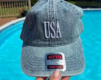 Sombrero de papá de mezclilla bordado 3D Puff USA, gorra de béisbol lavada patriótica, sombrero del 4 de julio, sombrero de papá Otto, sombrero americano, regalo del Día de la Independencia
