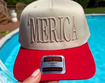 Gorra Merica bordada en 3D, gorra snapback del 4 de julio, gorra de béisbol patriótica, gorra Otto de perfil medio, regalo de EE. UU., gorra del Día de la Independencia, América