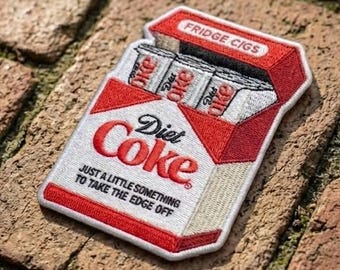 Diet Coke Fridge Cigs Patch, Funny Meme Embroidered Patches, Humor Quote Iron & Sew On Hook Loop Patch for Jacket Hat Backpack Clothes