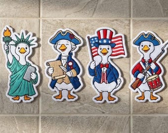 Silly Goose USA Patch, Funny Patriotic Duck Embroidered Patch, America 250 Freedom Iron & Sew On Patches for Jackets Hat Backpacks Clothes