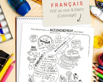 FR -FRENCH - Giving birth coloring sheet - for preparation to physiological childbirth. Printable for pregnant women, pregnancy mom-to-be