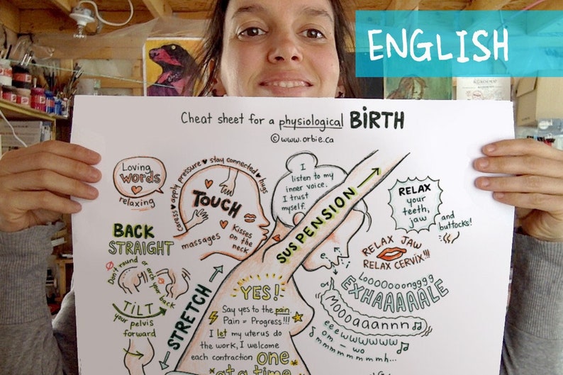 EN ENGLISH Poster Cheat Sheet for Physiological Birth Pale Skin to Hang