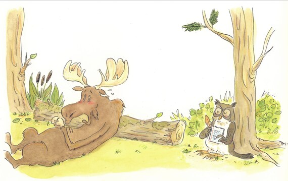 Gratuit Images Watercolor Moose At The Psy From The Kids Book Etsy le plus cool par