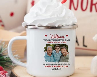 Personalized Photo Son Mug, Father's Day Gift, Enamel Camp Cup