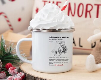Difference Maker Personalized Teacher Mug, Custom Name Appreciation Gift, Inspirational Coffee Cup for Teacher
